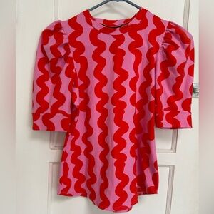 Nooworks Pink Squiggle Puff sleeve top SMALL